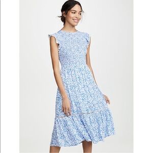 LOST + WANDER Pick Me Floral Smocked Dress in Blue and White Size M